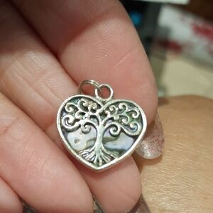 Genuine Paua Shell Heart Tree of Life Solid Sterling Silver Pendant Charm